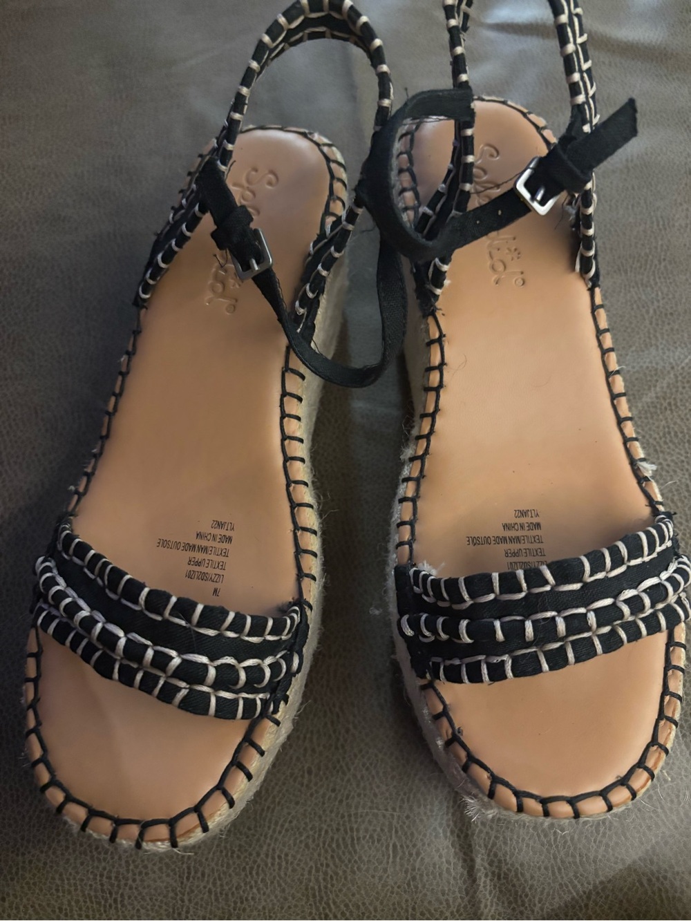 Splendid Black Woven Espadrille Sandals with Cream Stitching